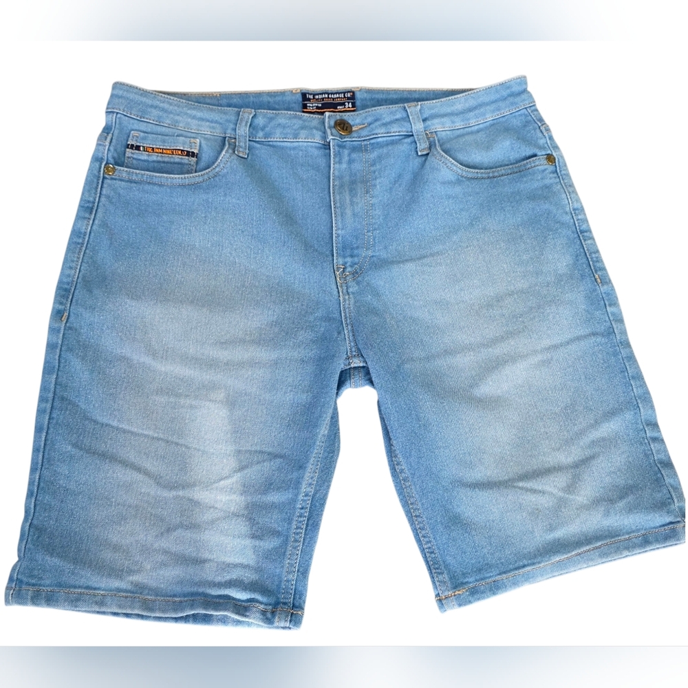 Indian Garage Co Classic Slim Fit Light Blue Denim Jean Shorts (Size: 34)